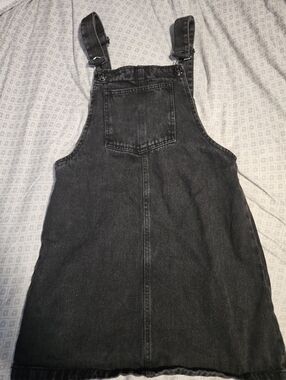 Mango Black Denim Overall Dress